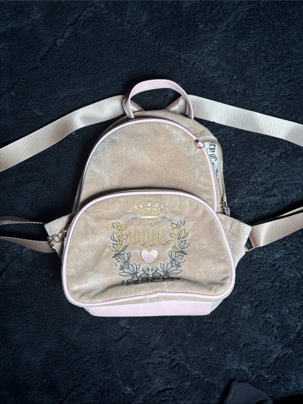 Juicy Couture Pale Pink Velvet Embroidered Mini Backpack